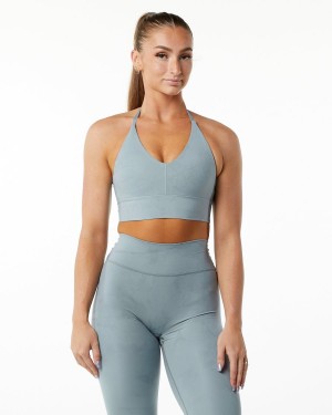 Alphalete Alphalux Wonder Bra Sports BH Dame Washed Denim | ZQWAMX-062