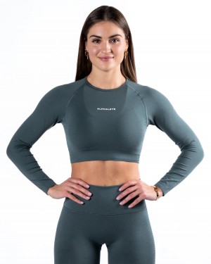 Alphalete Amplify LS Crop Langermet Dame Charcoal | CZWFDU-821