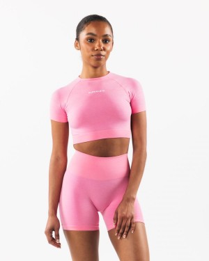 Alphalete Amplify SS Crop Skjorte Dame Cotton Candy | OCJYRB-017