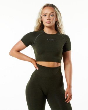 Alphalete Amplify SS Crop Skjorte Dame Evergreen | KHSIPW-913