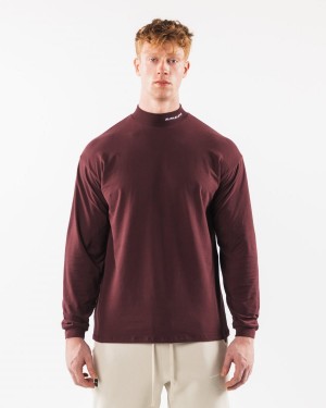 Alphalete Brushed Core Mock Neck LS Skjorte Herre Sangria | STXENI-910