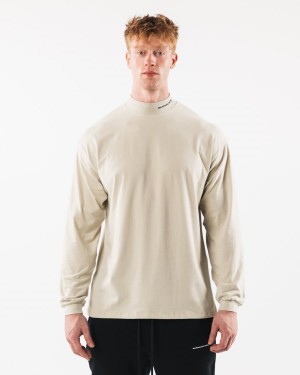 Alphalete Brushed Core Mock Neck LS Skjorte Herre Sea Shell | GBYOZE-058