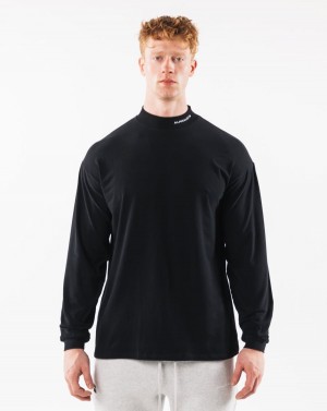 Alphalete Brushed Core Mock Neck LS Skjorte Herre Svarte | GQXOMU-953