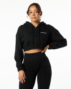 Alphalete Classic Capital Crop Hoodie Hettegenser Dame Svarte | YZMLDB-931