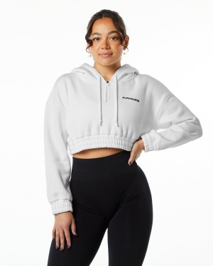 Alphalete Classic Capital Crop Hoodie Hettegenser Dame Hvite | JYKSIA-981