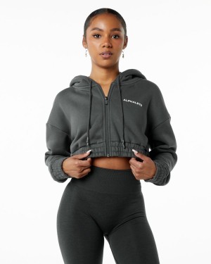 Alphalete Classic Capital Full-Zip Crop Jacket Jakker Dame Smoke | BPTFNQ-324