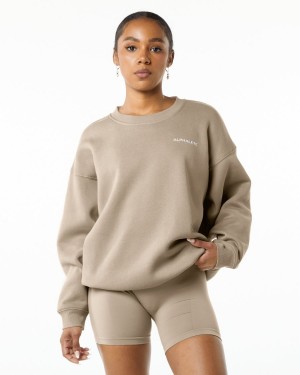 Alphalete Classic Crew Langermet Dame Linen | MCSXDE-261