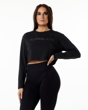 Alphalete Core LS Crop Langermet Dame Blackout | ACWFXG-401