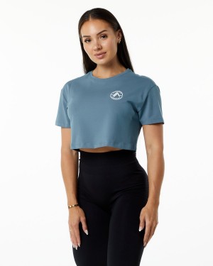 Alphalete Dynasty Crop Skjorte Dame Blå | XRUDAT-687