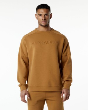 Alphalete ELMTS Crewneck Genser Jakker Herre Almond | NYERIL-762