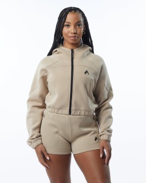 Alphalete ELMTS Full-Zip Crop Jacket Jakker Dame Tan | YMOGRZ-172