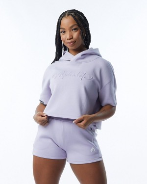 Alphalete ELMTS Half Sleeve Hoodie Hettegenser Dame Lilac | JUMTWG-879