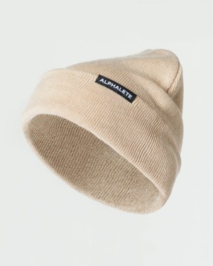 Alphalete Essential Foldover Beanie Accessories Dame Linen | MFOBDK-812