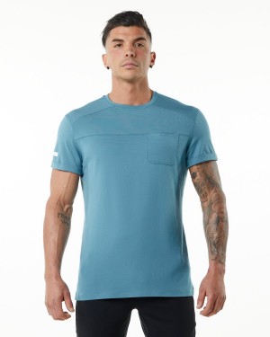 Alphalete Evo Pocket Tee Skjorte Herre Blå | RAQCVP-945