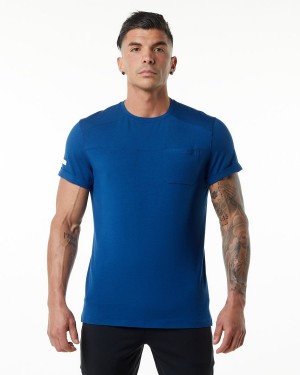 Alphalete Evo Pocket Tee Skjorte Herre Blå | CFJTHM-436