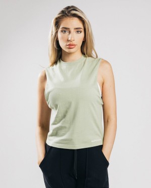 Alphalete Heavy Bomull Cutoff Tank Top Dame Matcha | GBOLPS-915