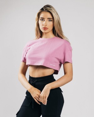 Alphalete Heavy Bomull Dropped Shoulder Crop Skjorte Dame Rosa | PJLOZT-483