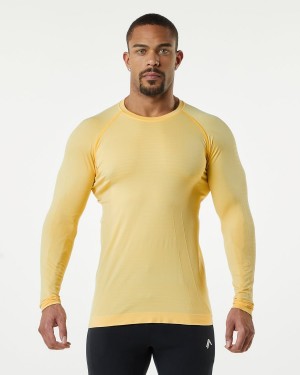 Alphalete Hero Long Sleeve Tee Skjorte Herre Faded Honey | MLPHEW-987