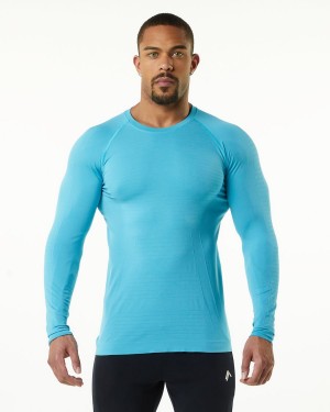 Alphalete Hero Long Sleeve Tee Skjorte Herre Faded Ocean | WDKEUB-738