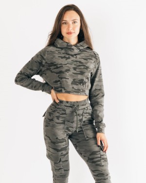 Alphalete Identity Pro Crop Hoodie Hettegenser Dame Camouflage | YKRZUC-257