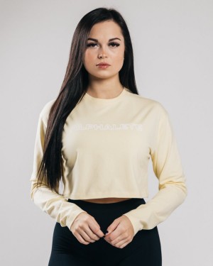 Alphalete Outlined Long Sleeve Crop Langermet Dame Sea Salt | MSHQBL-630