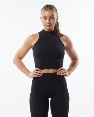 Alphalete Pulse Zip Tank Tank Top Dame Blackout | LOUAKD-498