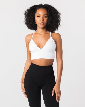 Alphalete Seamless Ribbet Bra Sports BH Dame Hvite | ZYEGXR-392