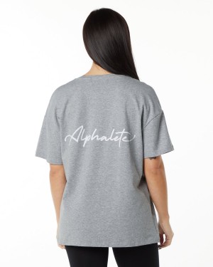 Alphalete Signature Oversized Tee Skjorte Dame Grå | RHCDXA-160