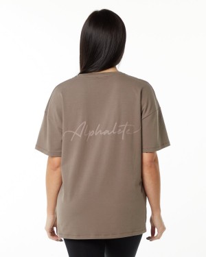 Alphalete Signature Oversized Tee Skjorte Dame Mocha | EZFCXR-465