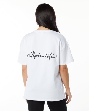 Alphalete Signature Oversized Tee Skjorte Dame Hvite | PACOBD-752