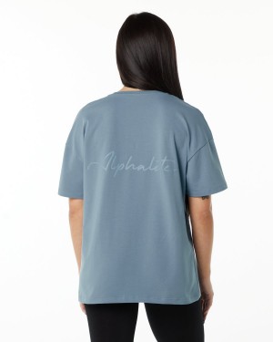 Alphalete Signature Oversized Tee Skjorte Dame Blå | WCIPSB-158