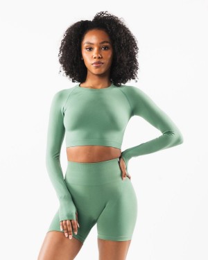 Alphalete Stratus LS Crop Langermet Dame Jade | EILAVJ-167