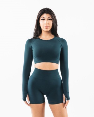 Alphalete Stratus LS Crop Langermet Dame Midnight | FVJBGQ-763