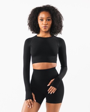 Alphalete Stratus LS Crop Langermet Dame Svarte | ZOQIBG-915