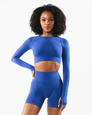 Alphalete Stratus LS Crop Langermet Dame Sapphire | GEIYKR-748