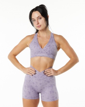 Alphalete Surface Wrap Bra Sports BH Dame Pebble Print Misty Lilac | MEXCHA-842