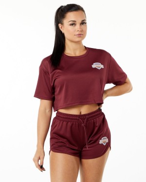 Alphalete Varsity Crop Skjorte Dame Crimson | LACSTO-710