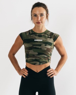 Alphalete Velocity Crop Tee Skjorte Dame Olivengrønne Camouflage | VBJGME-481