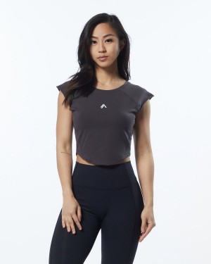 Alphalete Velocity Crop Tee Skjorte Dame Grå | DABPOS-476