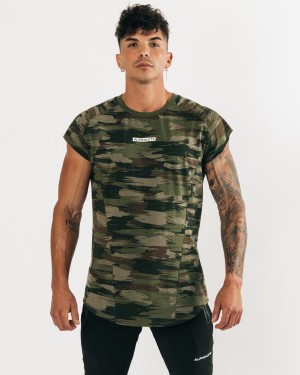 Alphalete Velocity Ermeløse Tee Stringers Herre Olivengrønne Camouflage | GSZEYQ-195