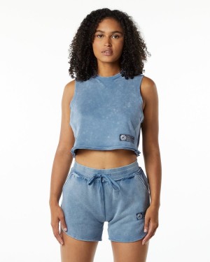 Alphalete Very Terry Crop Cutoff Tank Top Dame Blå | CLNKBI-620