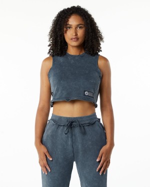 Alphalete Very Terry Crop Cutoff Tank Top Dame Blå | DQFCZV-189