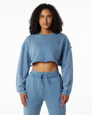 Alphalete Very Terry Crop Pullover Jakker Dame Blå | TIXMQP-432