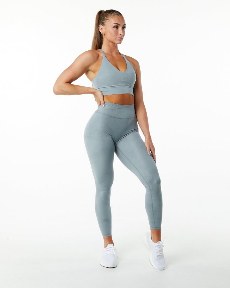 Alphalete Alphalux Wonder Bra Sports BH Dame Washed Denim | ZQWAMX-062