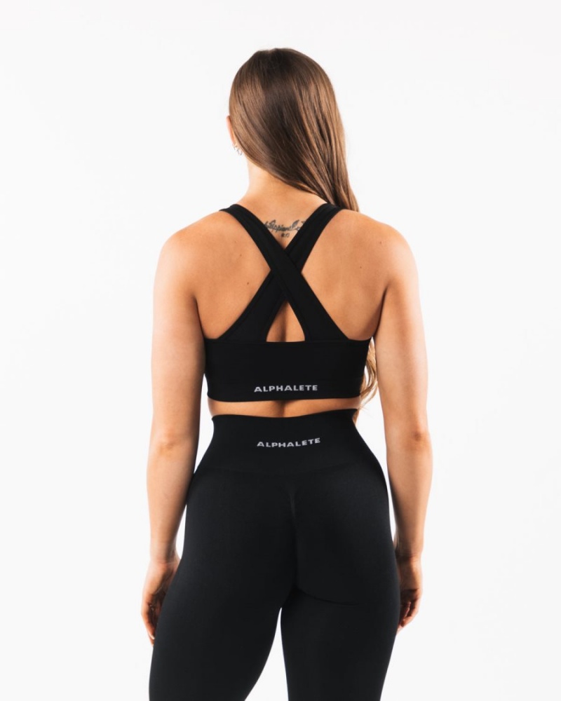 Alphalete Amplify Bra Sports BH Dame Svarte | JYFMZS-236