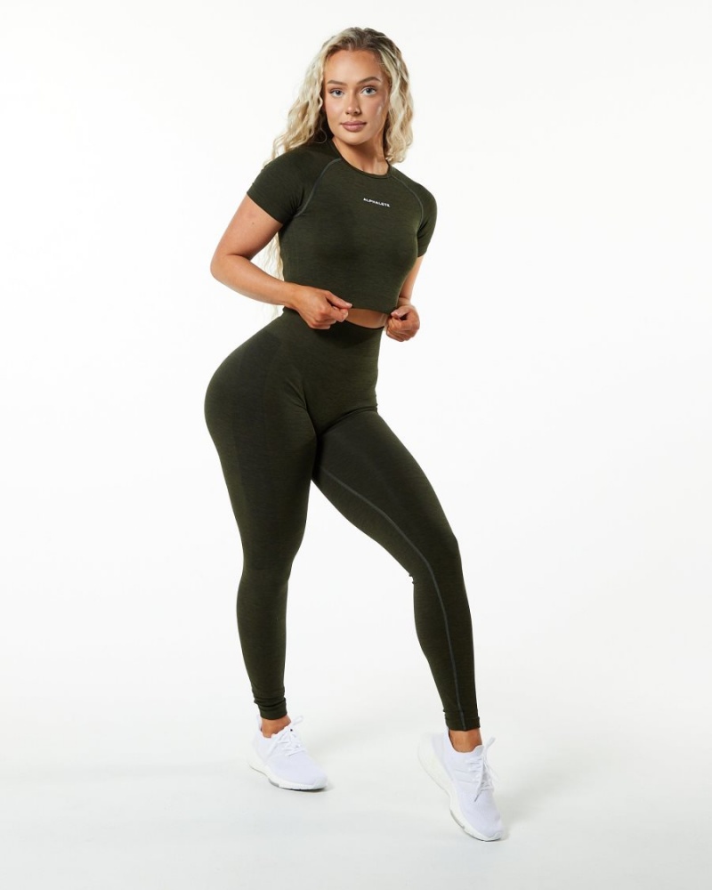 Alphalete Amplify SS Crop Skjorte Dame Evergreen | KHSIPW-913