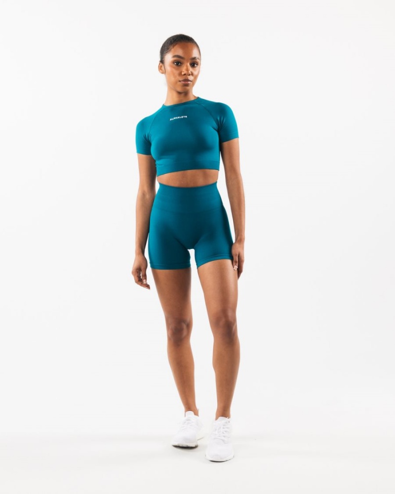 Alphalete Amplify SS Crop Skjorte Dame Galactic Ocean | ENBYWS-952