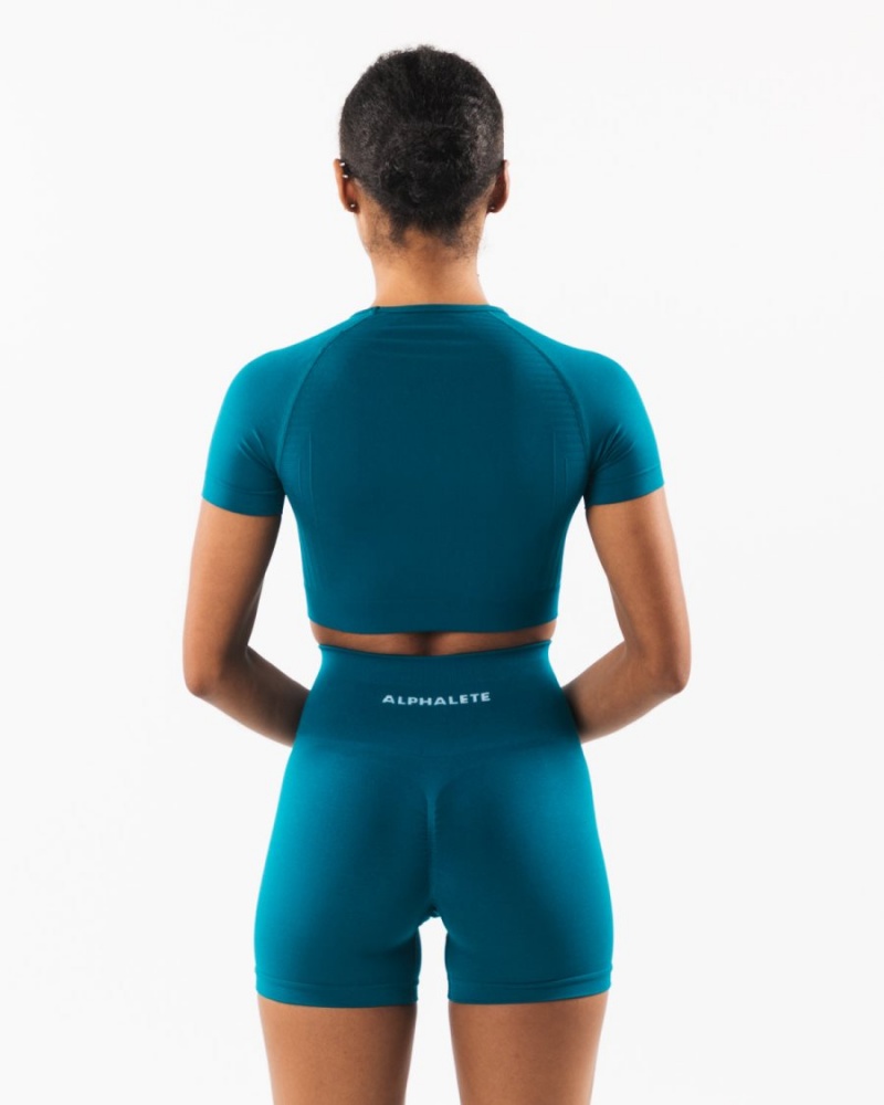 Alphalete Amplify SS Crop Skjorte Dame Galactic Ocean | ENBYWS-952