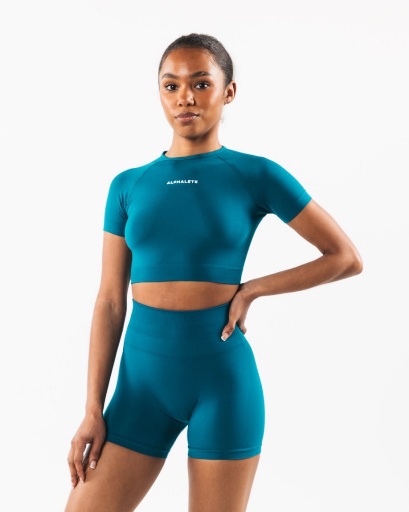 Alphalete Amplify SS Crop Skjorte Dame Galactic Ocean | ENBYWS-952