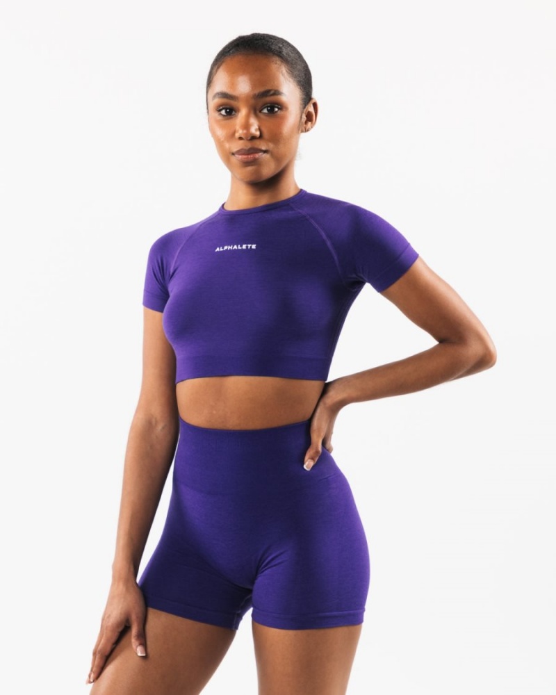 Alphalete Amplify SS Crop Skjorte Dame Lilla | TFUGPA-195